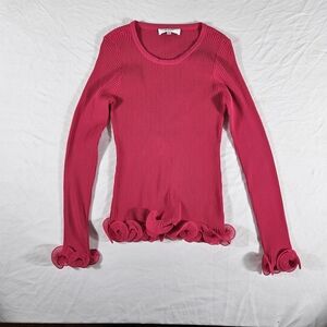 Milly Pink Ribbed Ruffle Cuff Blouse